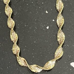 18k silver Gold Technibond Diamond Cut Twisted Herringbone Necklace Vintage HSN